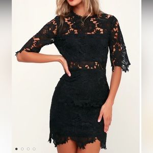 Lulus A Fine Romance Black Lace Sheath Dress